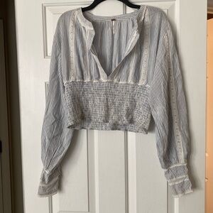 Free people you look good smocked lace trim top